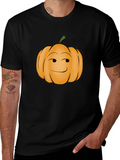 Smirking Pumpkin Graphic Tee - Black Cotton T-Shirt