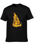 Flaming Sailboat Graphic Tee - Black Cotton Comfort
