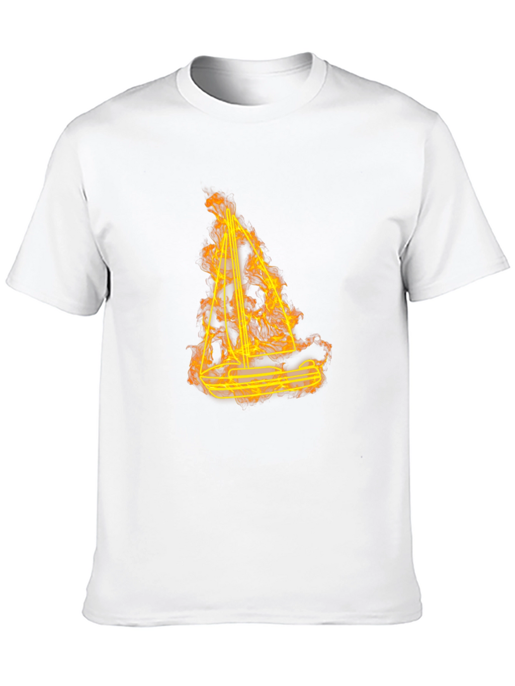 Flaming Sailboat Graphic Tee - Black Cotton Comfort