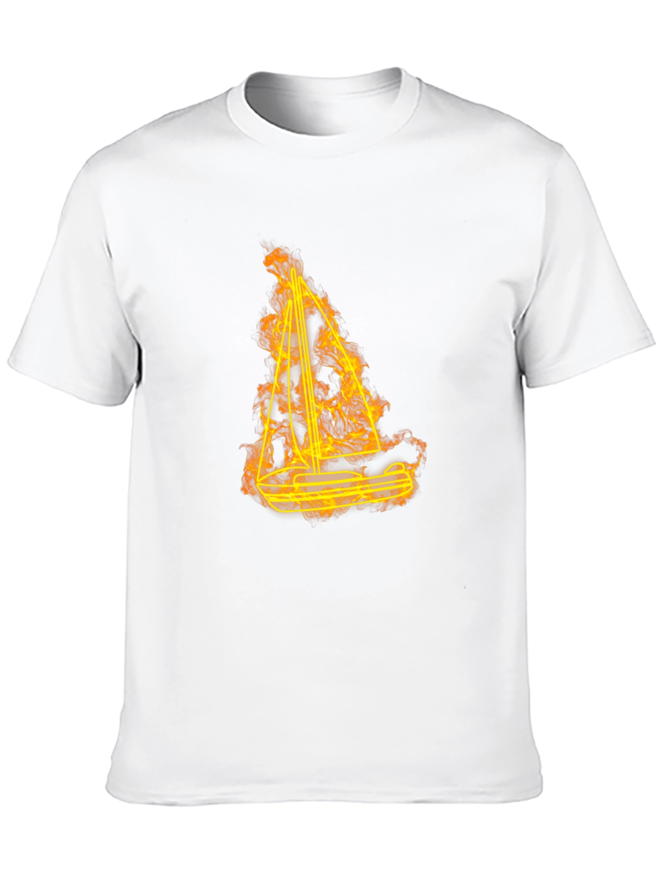 Flaming Sailboat Graphic Tee - Black Cotton Comfort