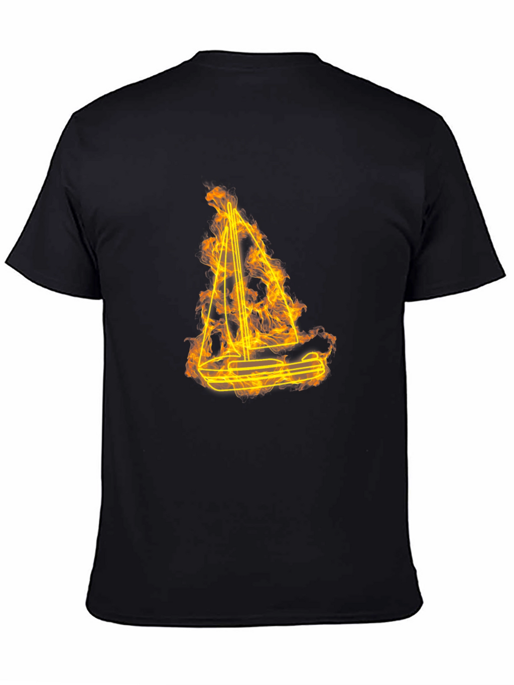 Flaming Sailboat Graphic Tee - Black Cotton Comfort