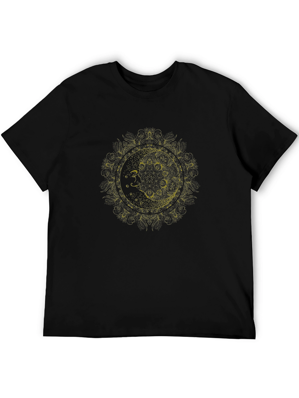 Lunar Mandala Graphic Tee - Soft Black Cotton
