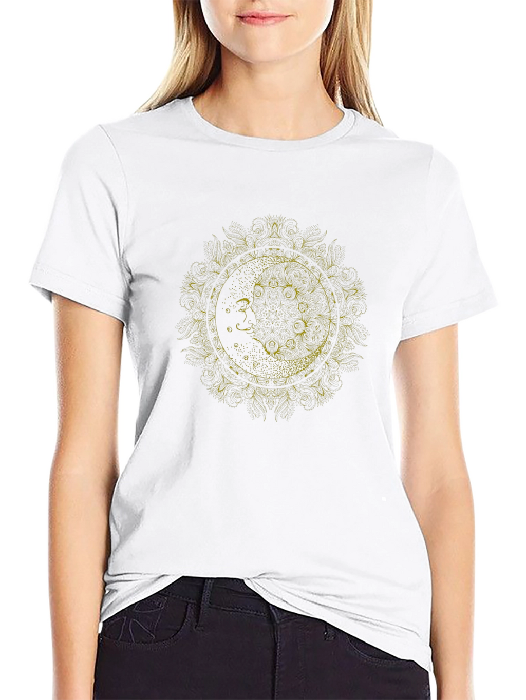 Lunar Mandala Graphic Tee - Soft Black Cotton