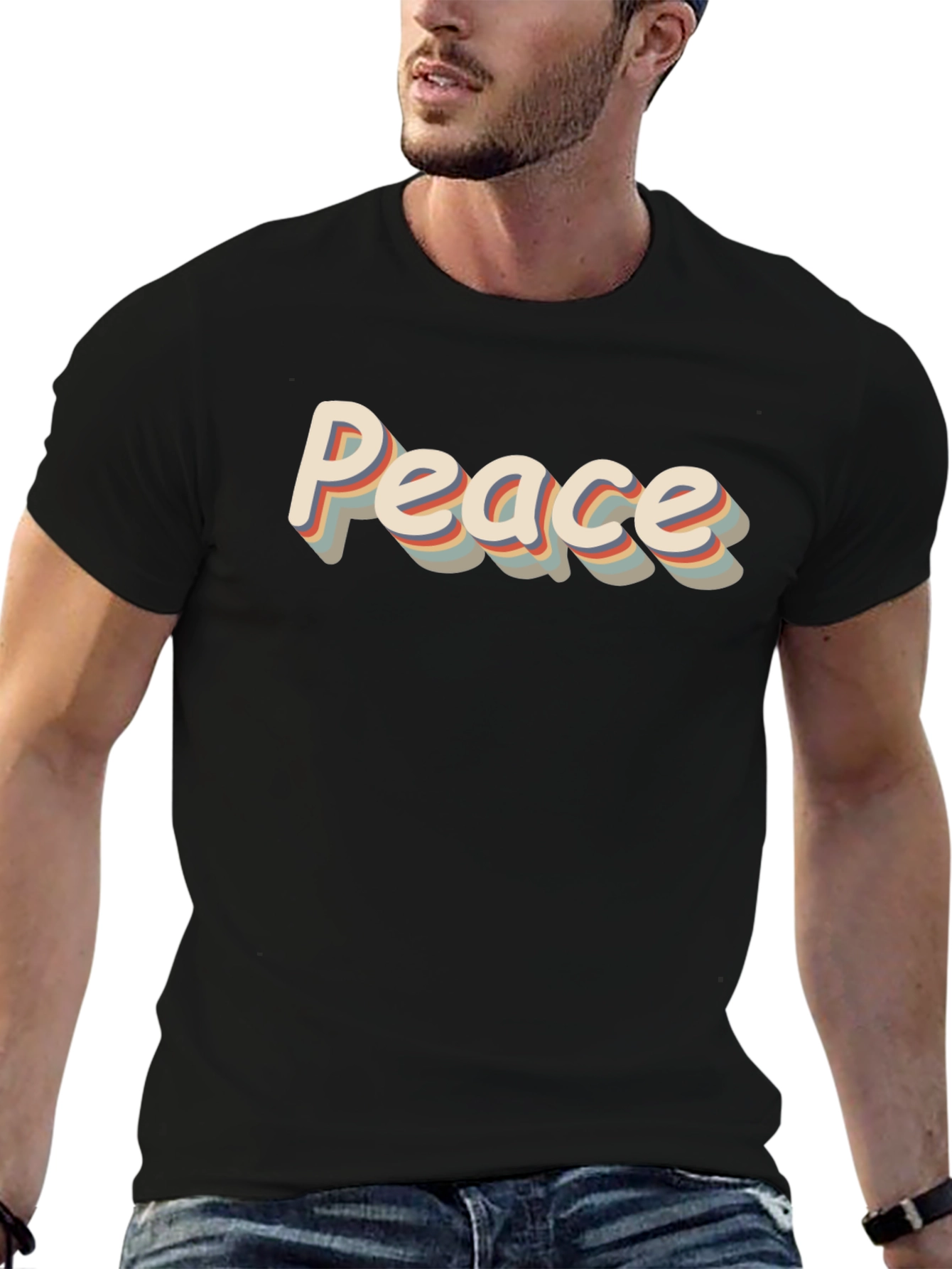 Retro Peace Graphic Tee - Mens Black T-Shirt
