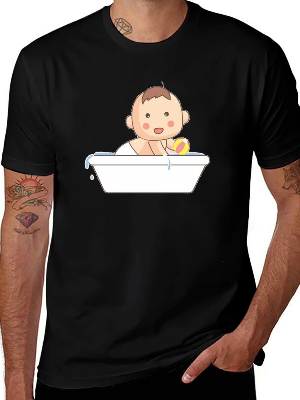 Baby in Tub Graphic Tee - Black Cotton T-Shirt