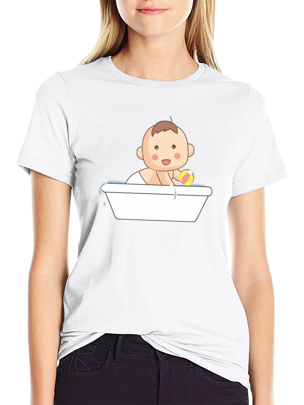 Baby in Tub Graphic Tee - Black Cotton T-Shirt