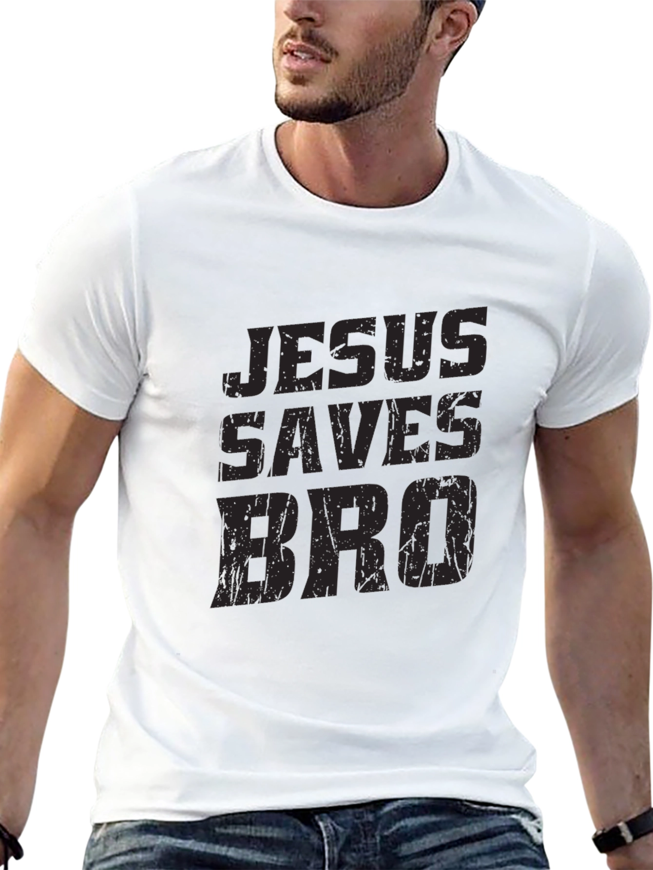 Jesus Saves Bro Black Graphic T-Shirt