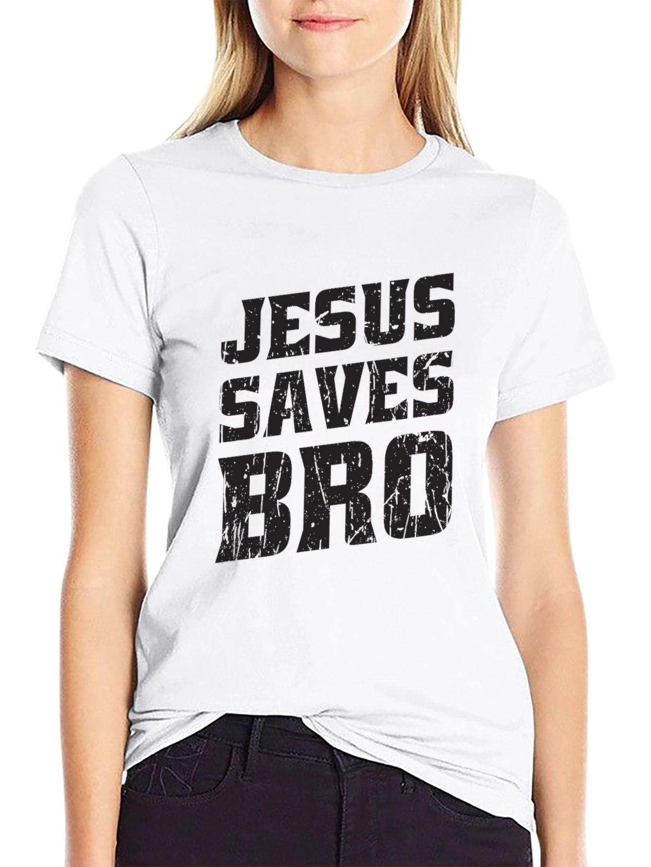 Jesus Saves Bro Black Graphic T-Shirt