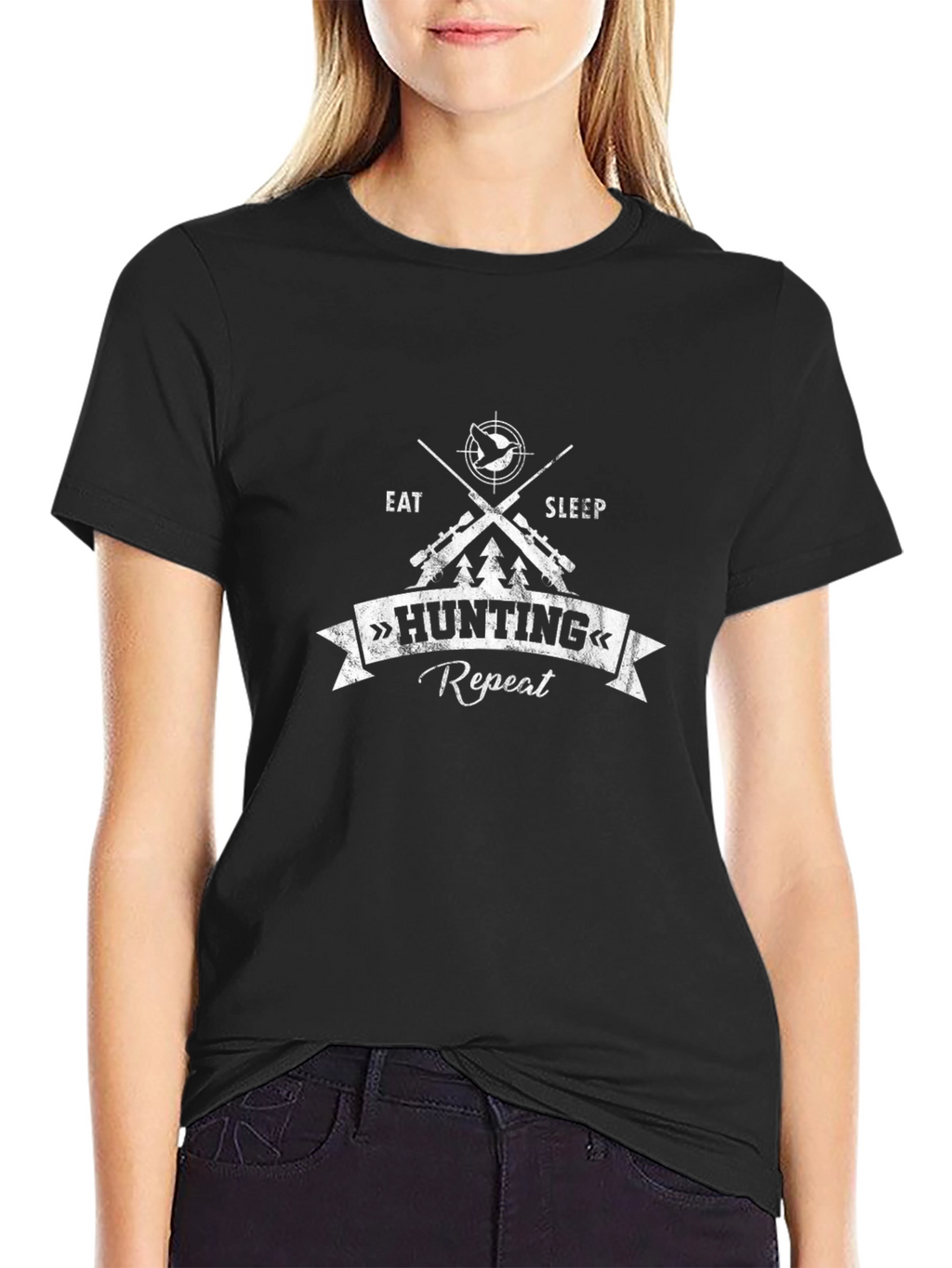 Hunting Eat Sleep Repeat Black Graphic T-Shirt
