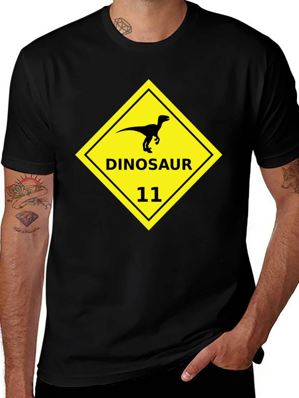 Dinosaur 11 Graphic Tee - Black Cotton T-Shirt