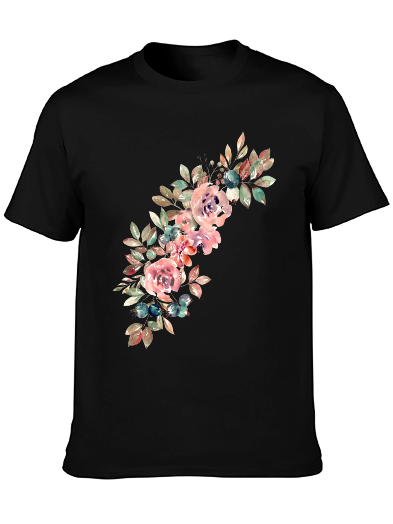 Floral Watercolor Graphic Black T-Shirt