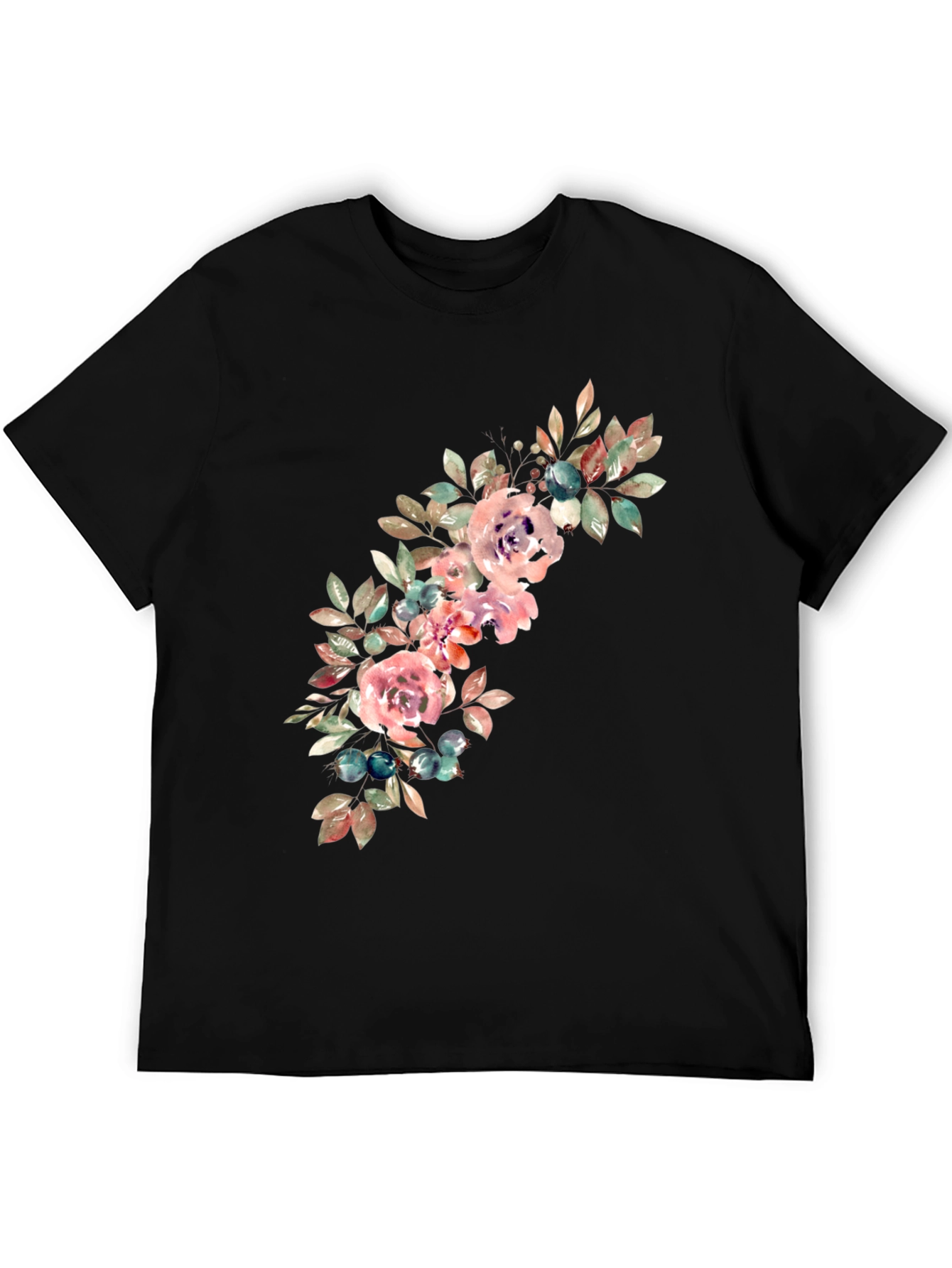 Floral Watercolor Graphic Black T-Shirt