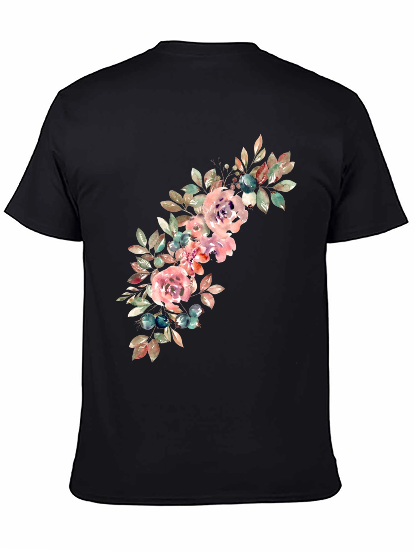 Floral Watercolor Graphic Black T-Shirt