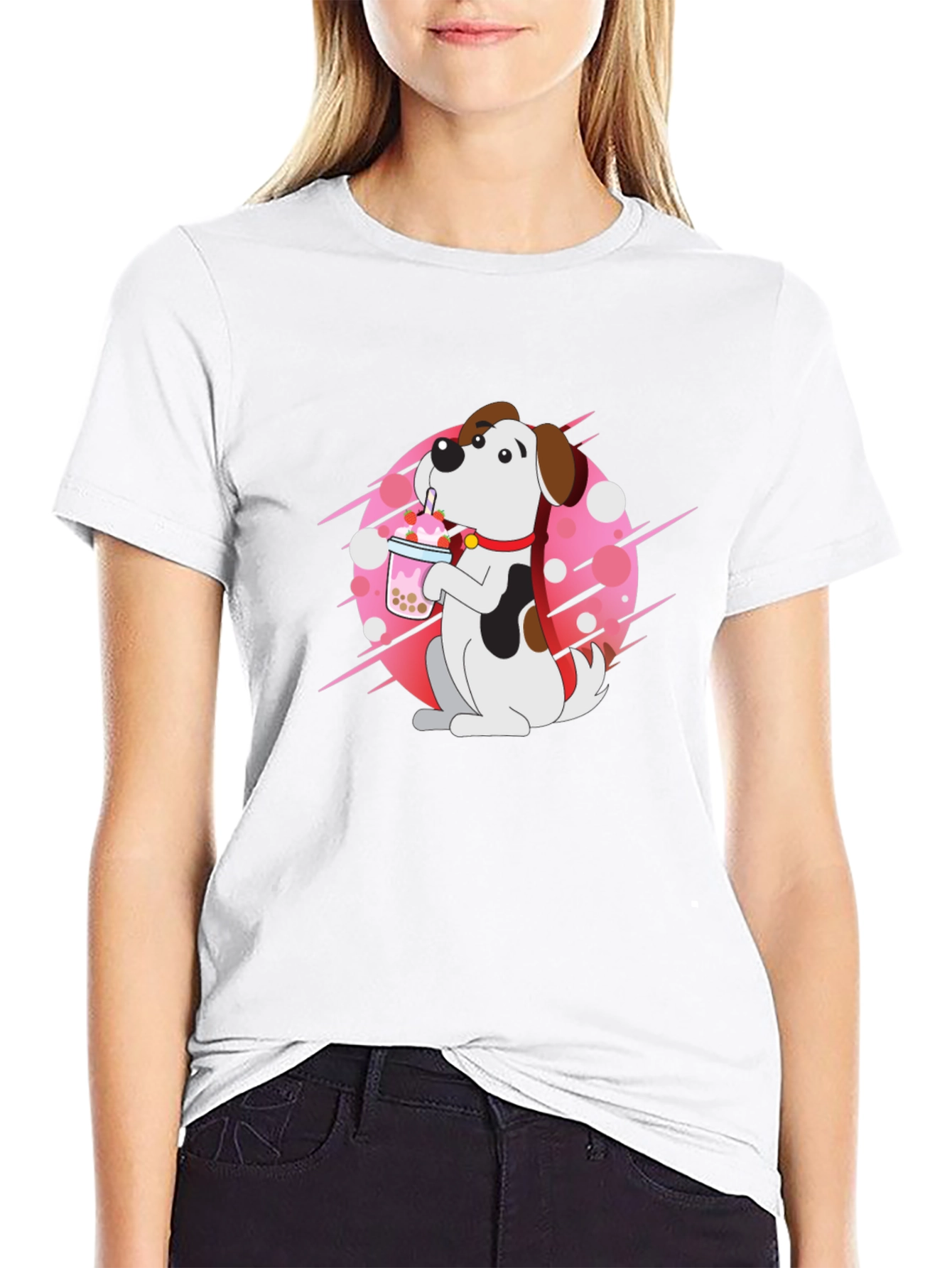 Dog Drinking Boba Tea Black T-Shirt