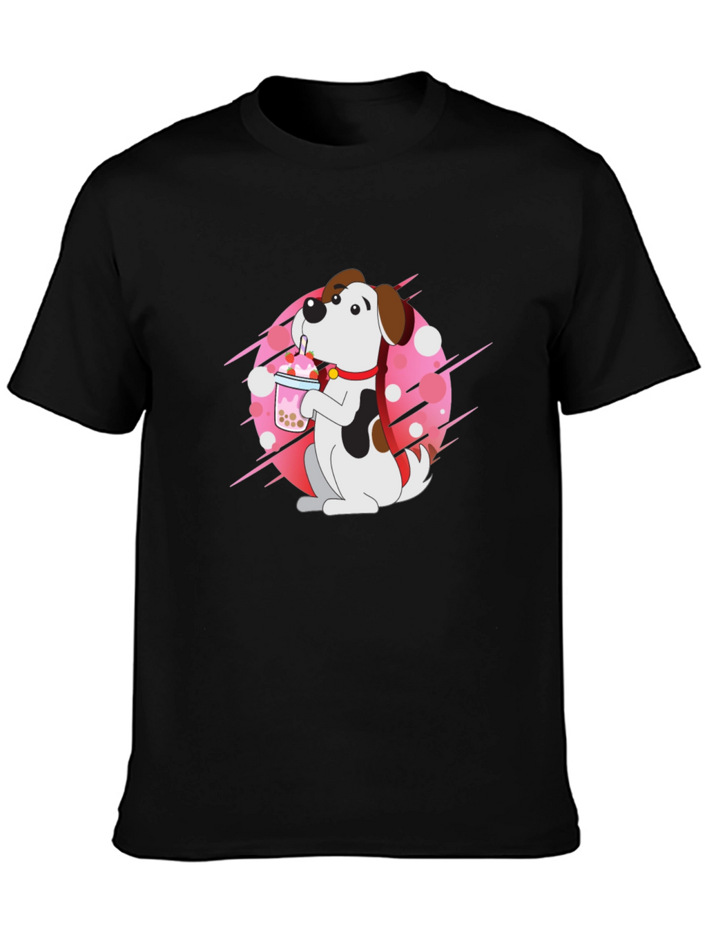 Dog Drinking Boba Tea Black T-Shirt