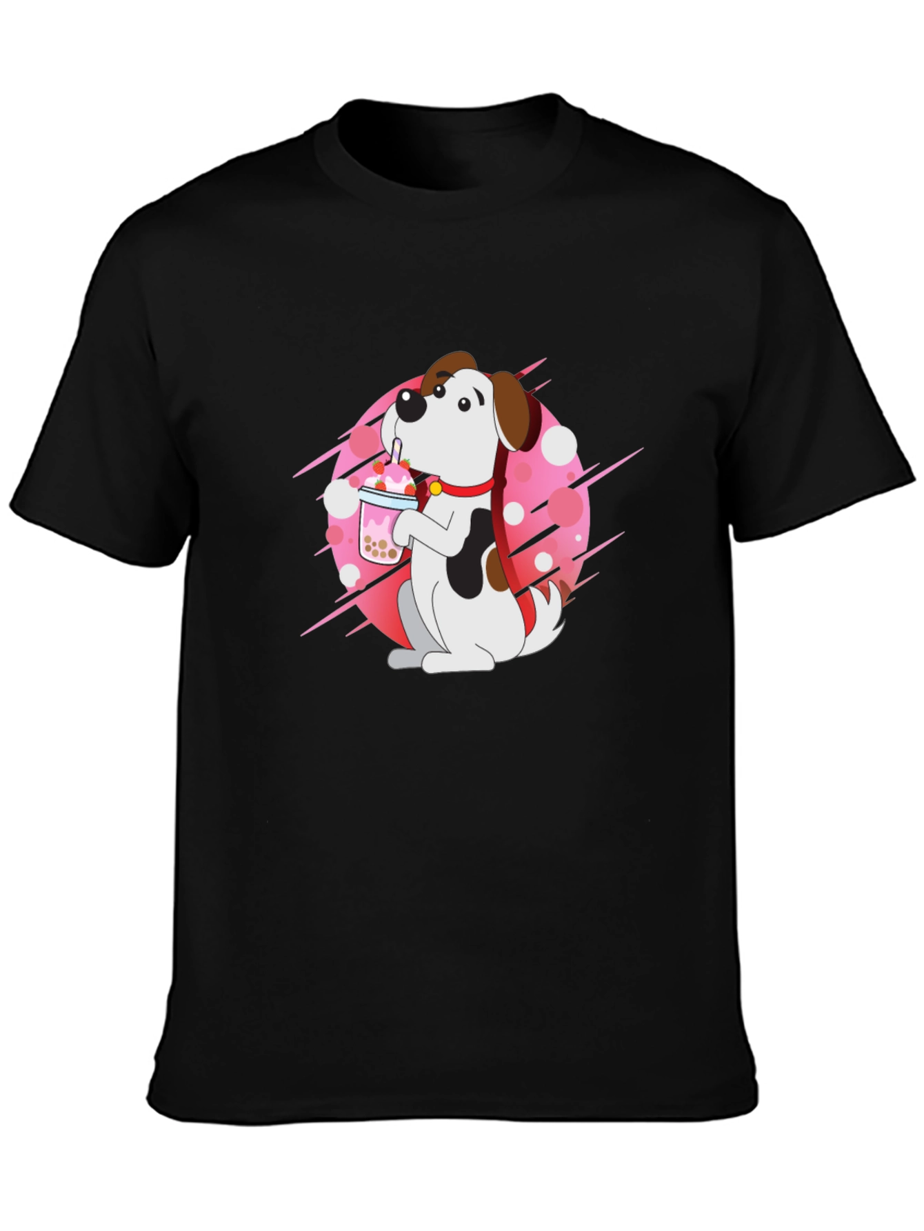 Dog Drinking Boba Tea Black T-Shirt