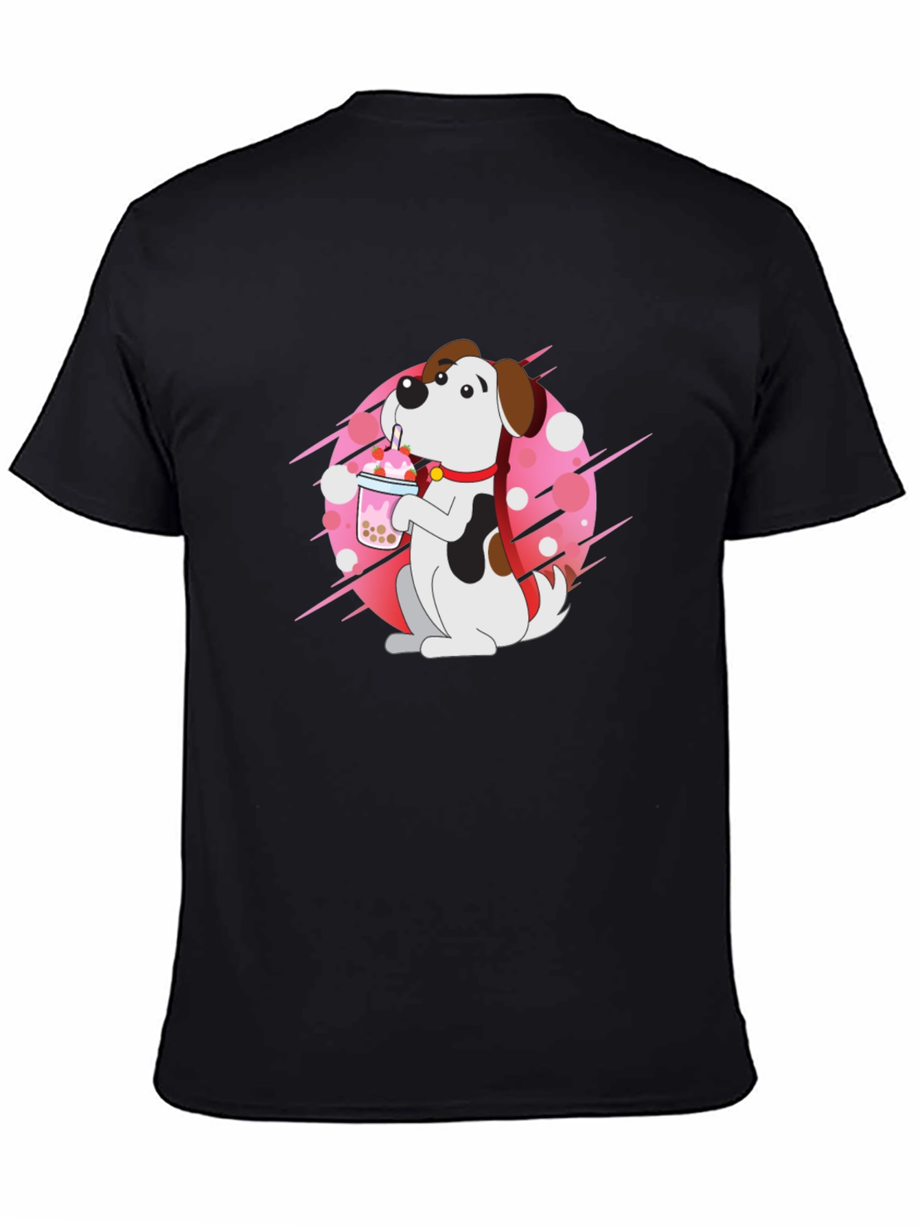 Dog Drinking Boba Tea Black T-Shirt