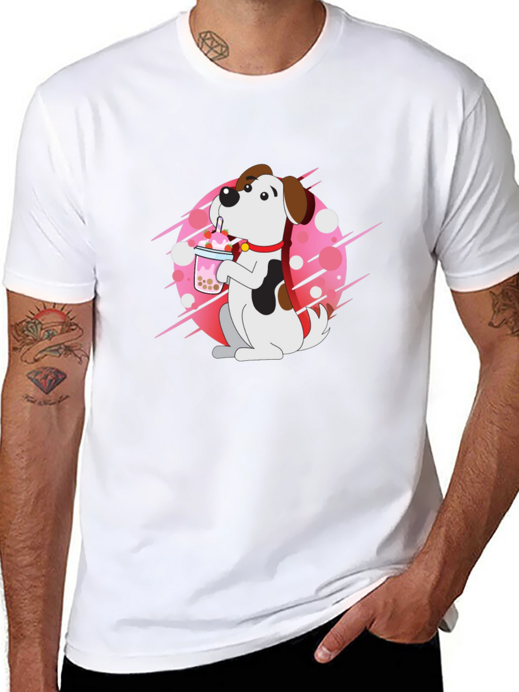 Dog Drinking Boba Tea Black T-Shirt