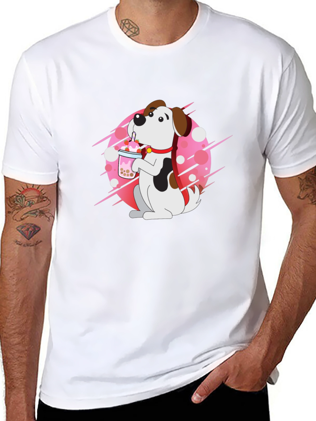 Dog Drinking Boba Tea Black T-Shirt