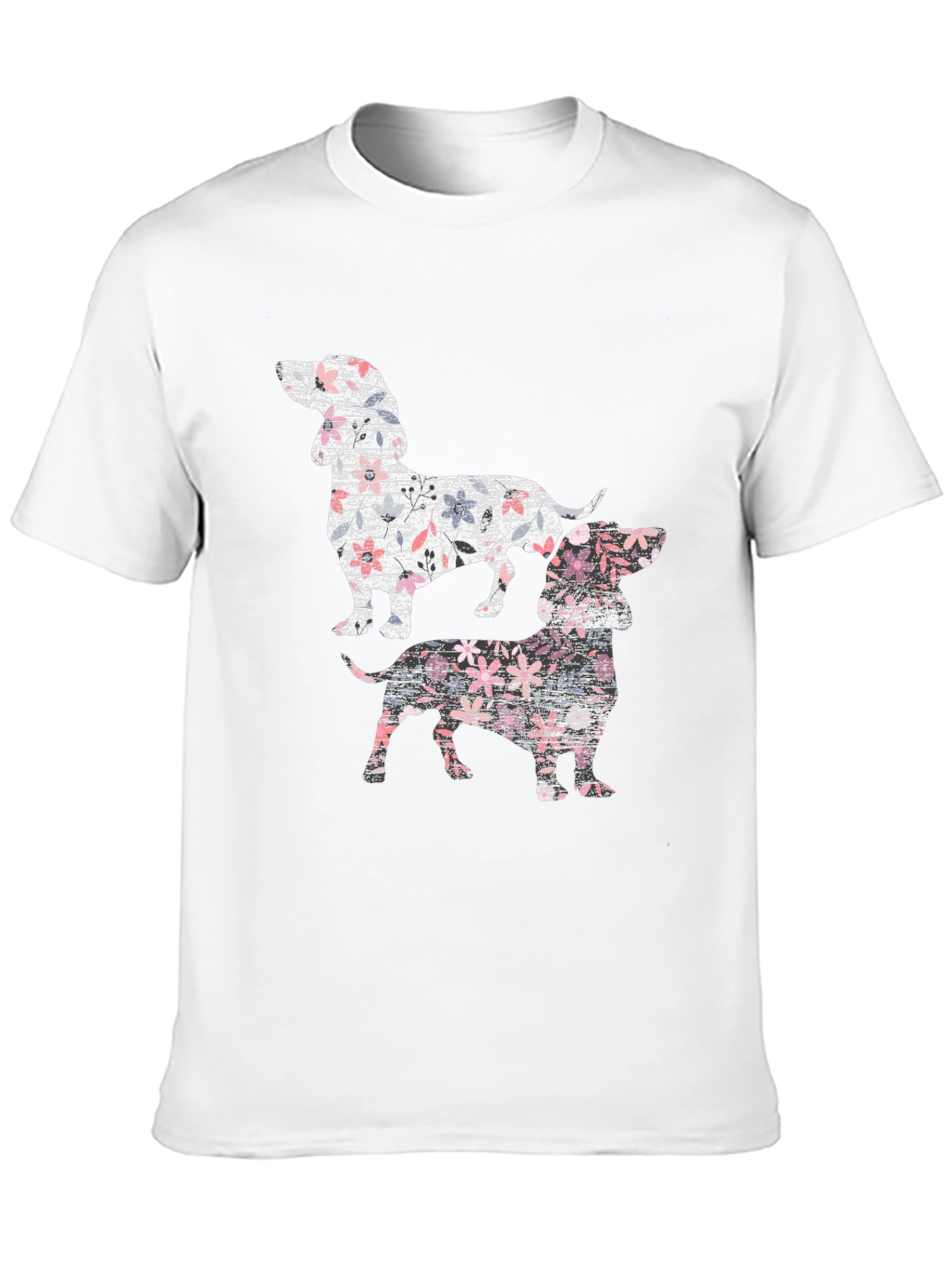 Floral Dachshund Print Black T-Shirt