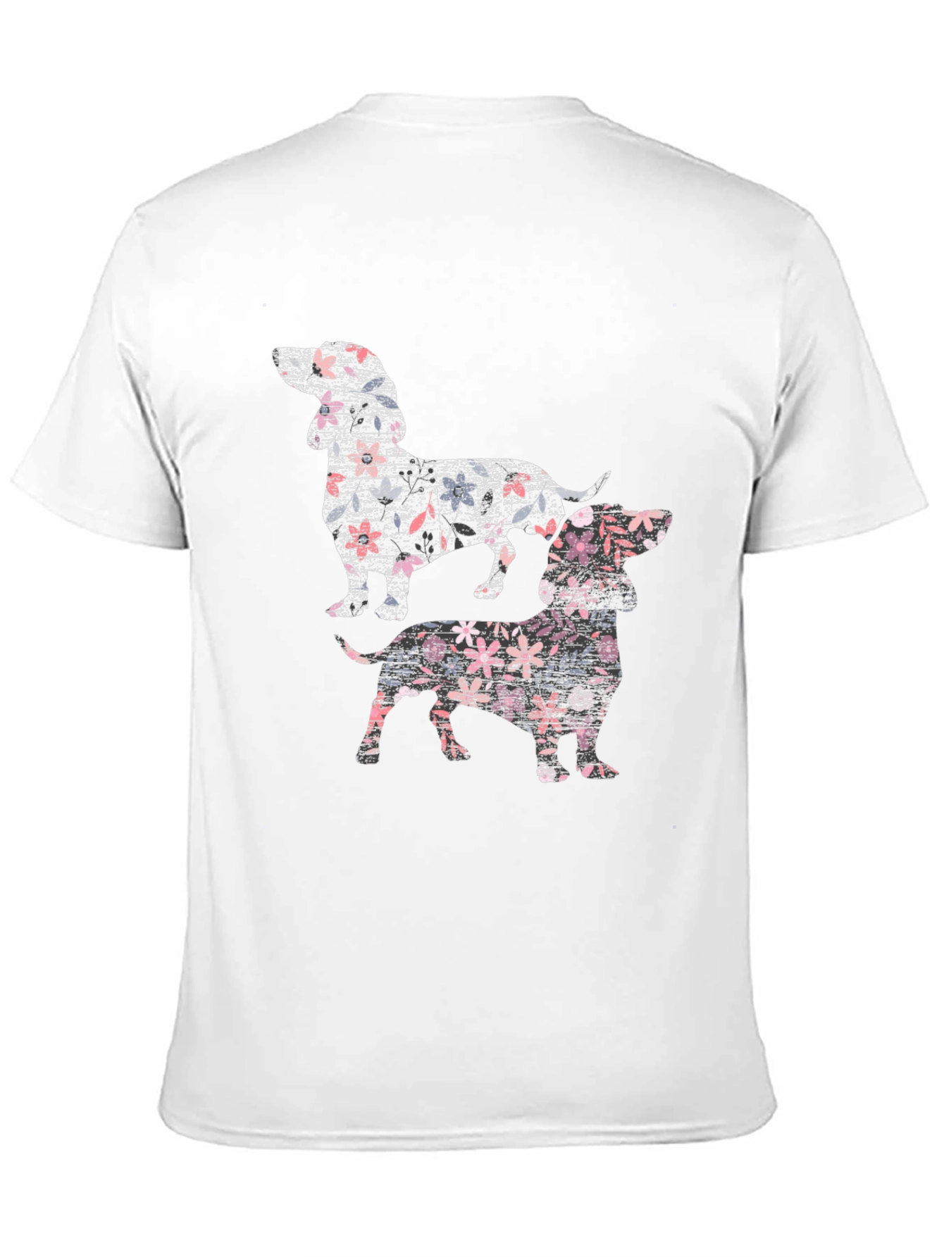 Floral Dachshund Print Black T-Shirt