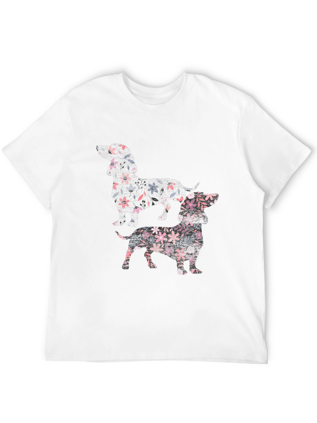 Floral Dachshund Print Black T-Shirt