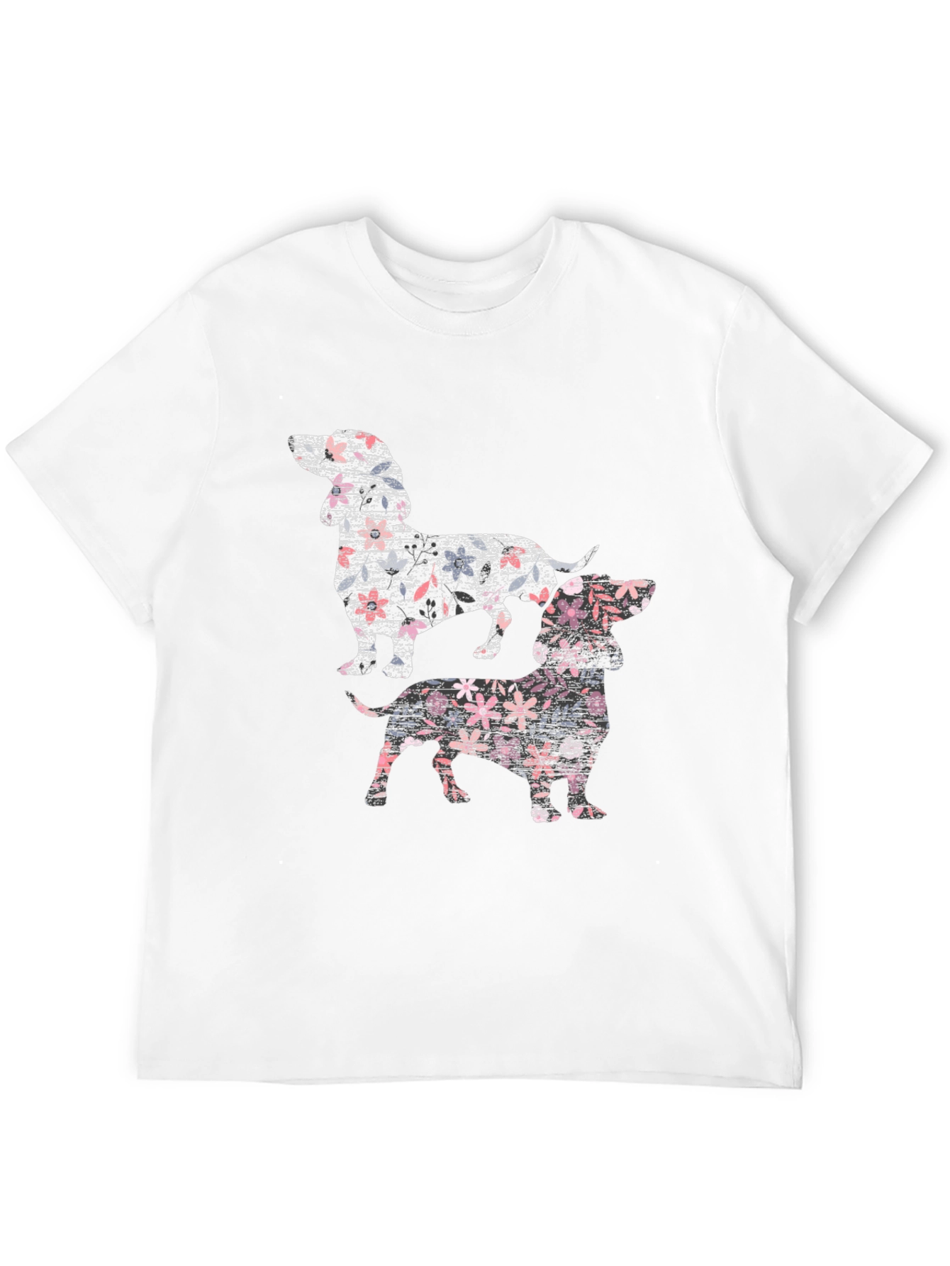 Floral Dachshund Print Black T-Shirt