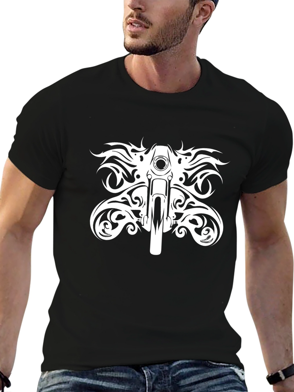 Motorcycle Tribal Graphic Black T-Shirt