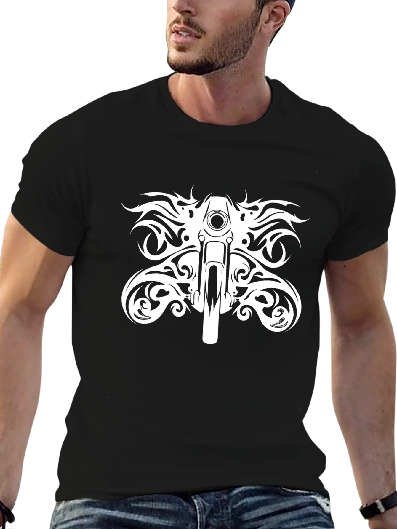 Motorcycle Tribal Graphic Black T-Shirt