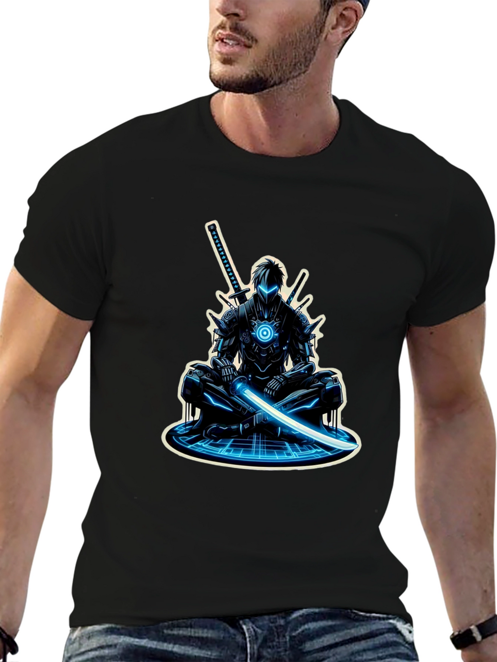 Cyber Ninja Graphic Tee - Sci-Fi Warrior Shirt