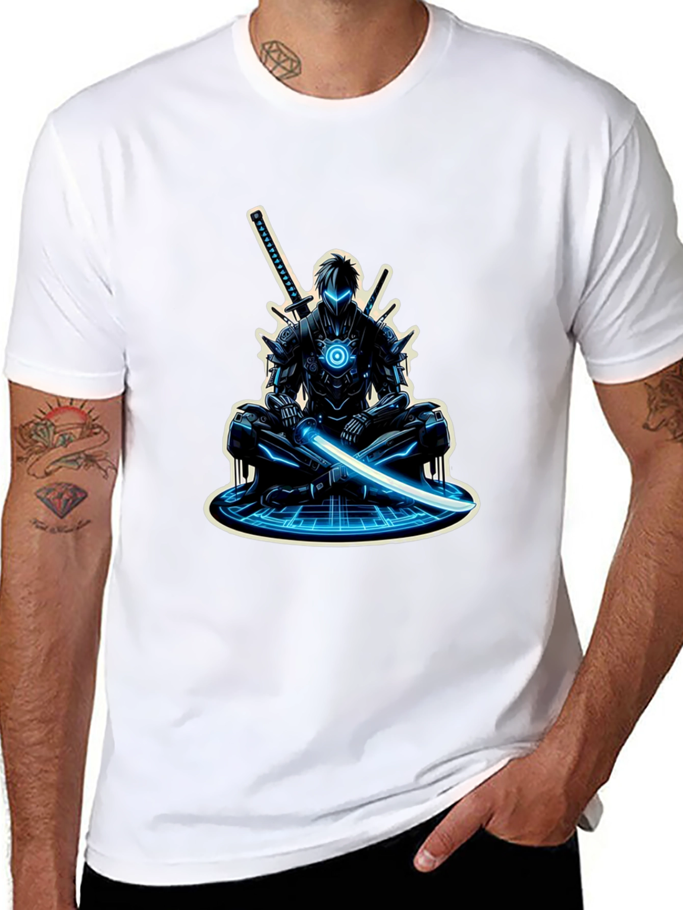 Cyber Ninja Graphic Tee - Sci-Fi Warrior Shirt