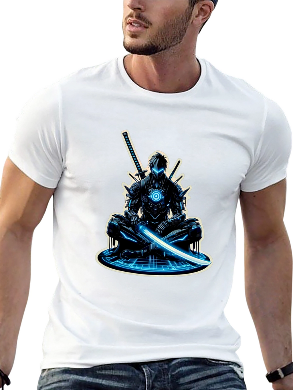 Cyber Ninja Graphic Tee - Sci-Fi Warrior Shirt