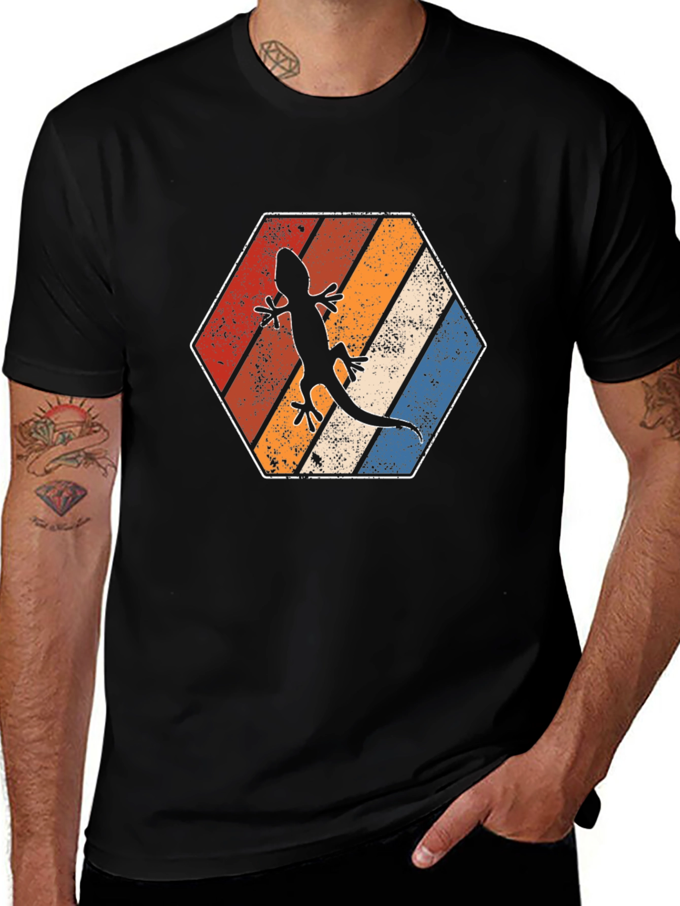 Retro Lizard T-Shirt Vintage Hexagon Tee