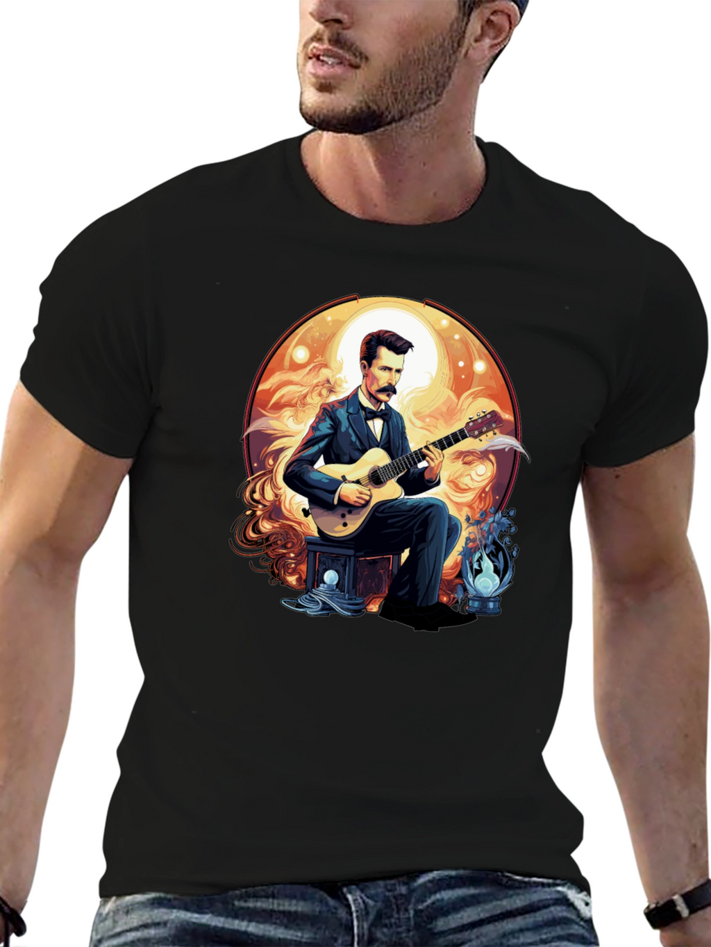 Guitarist Portrait Black T-Shirt