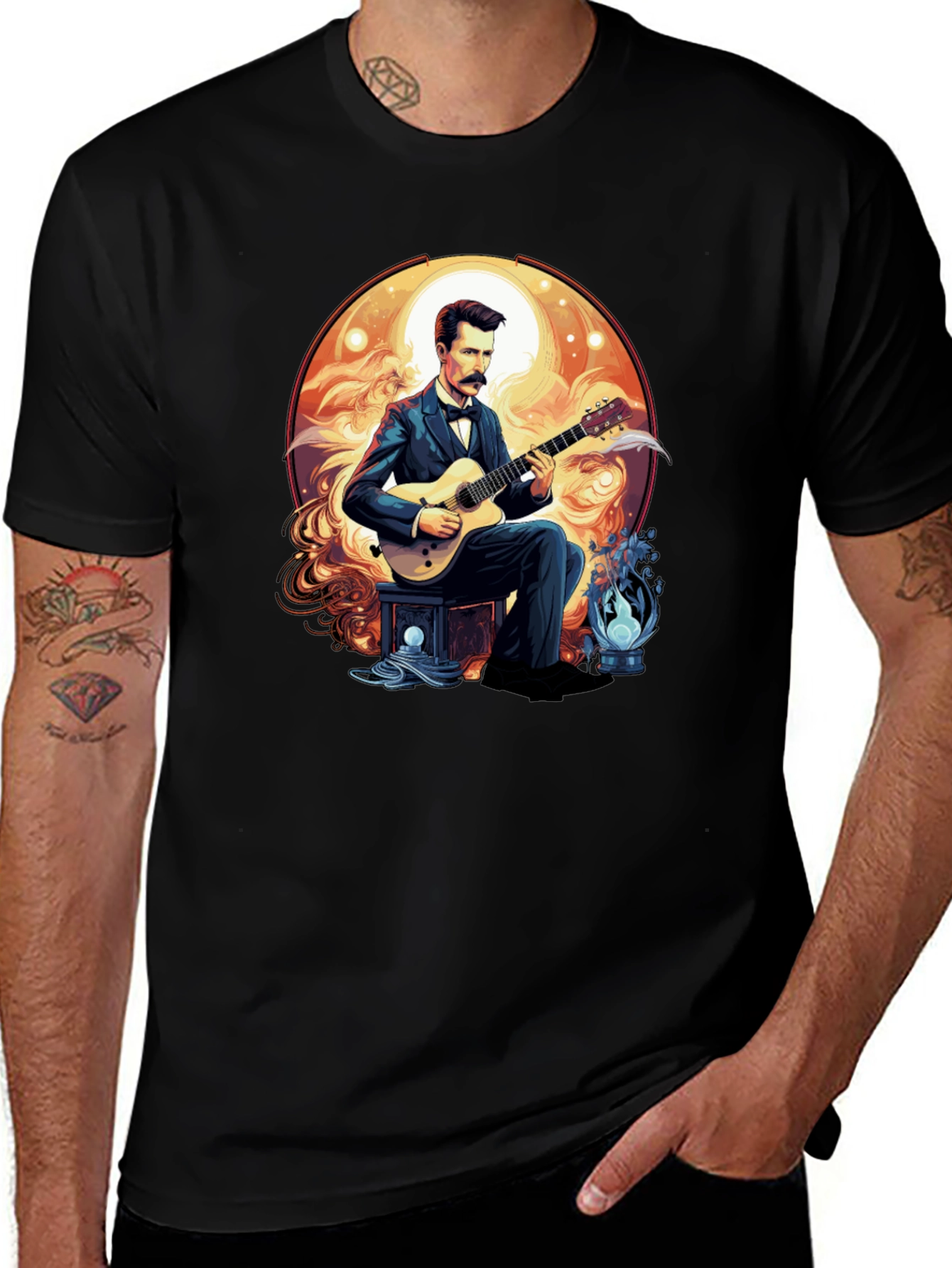 Guitarist Portrait Black T-Shirt