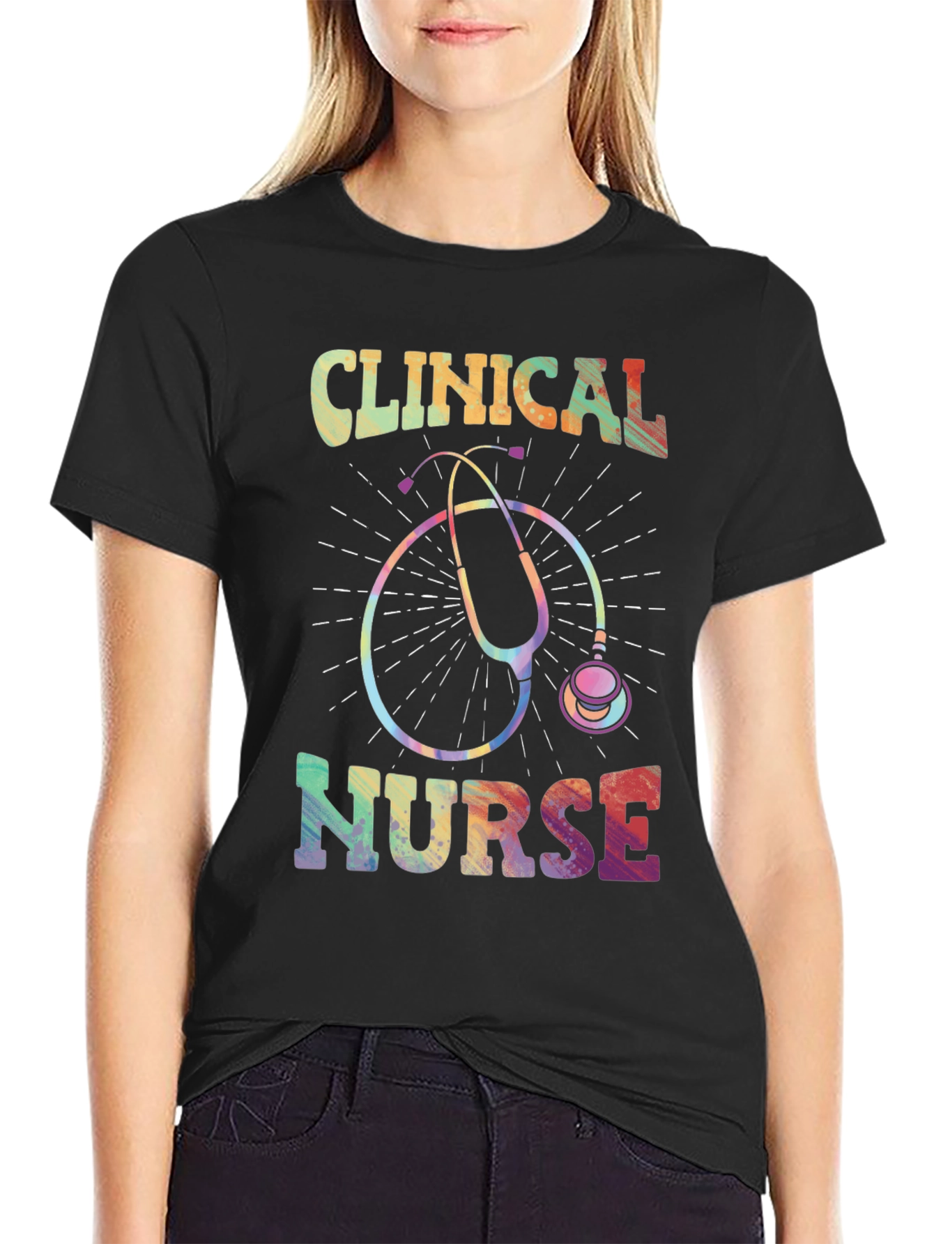 Clinical Nurse Rainbow Stethoscope Graphic Tee