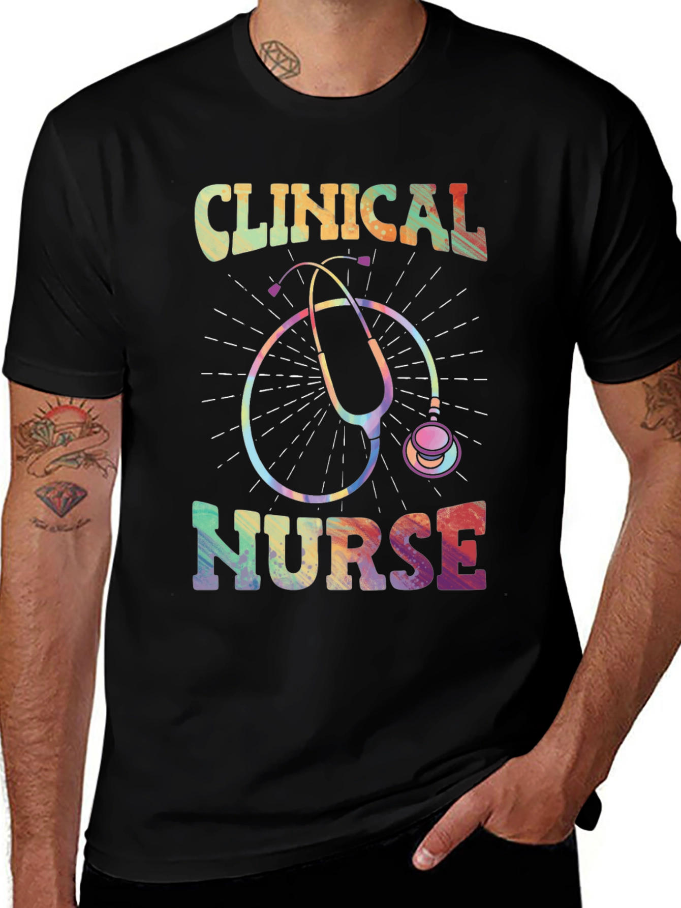 Clinical Nurse Rainbow Stethoscope Graphic Tee