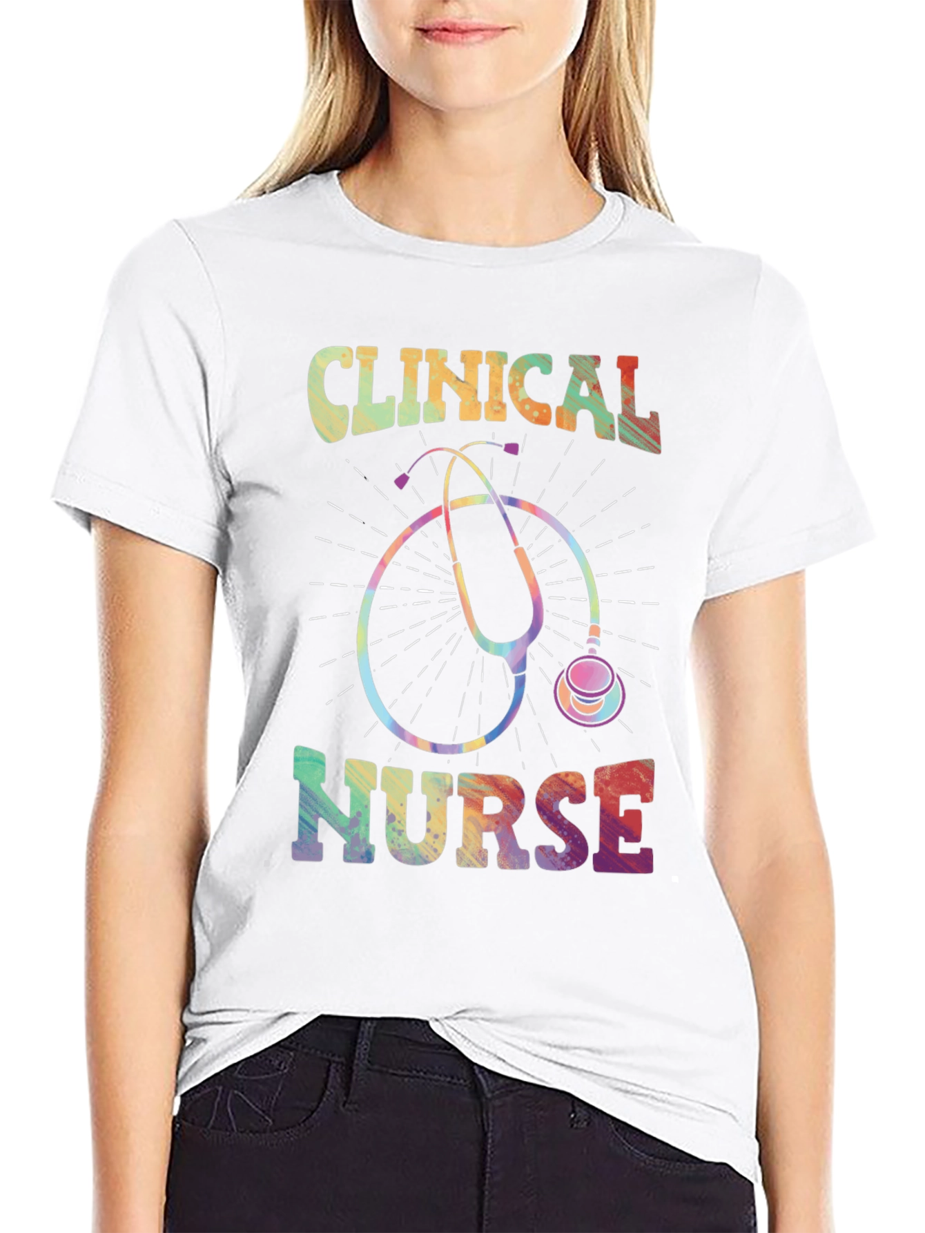 Clinical Nurse Rainbow Stethoscope Graphic Tee