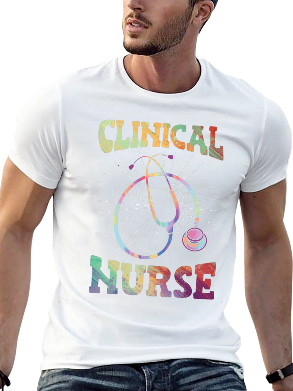 Clinical Nurse Rainbow Stethoscope Graphic Tee