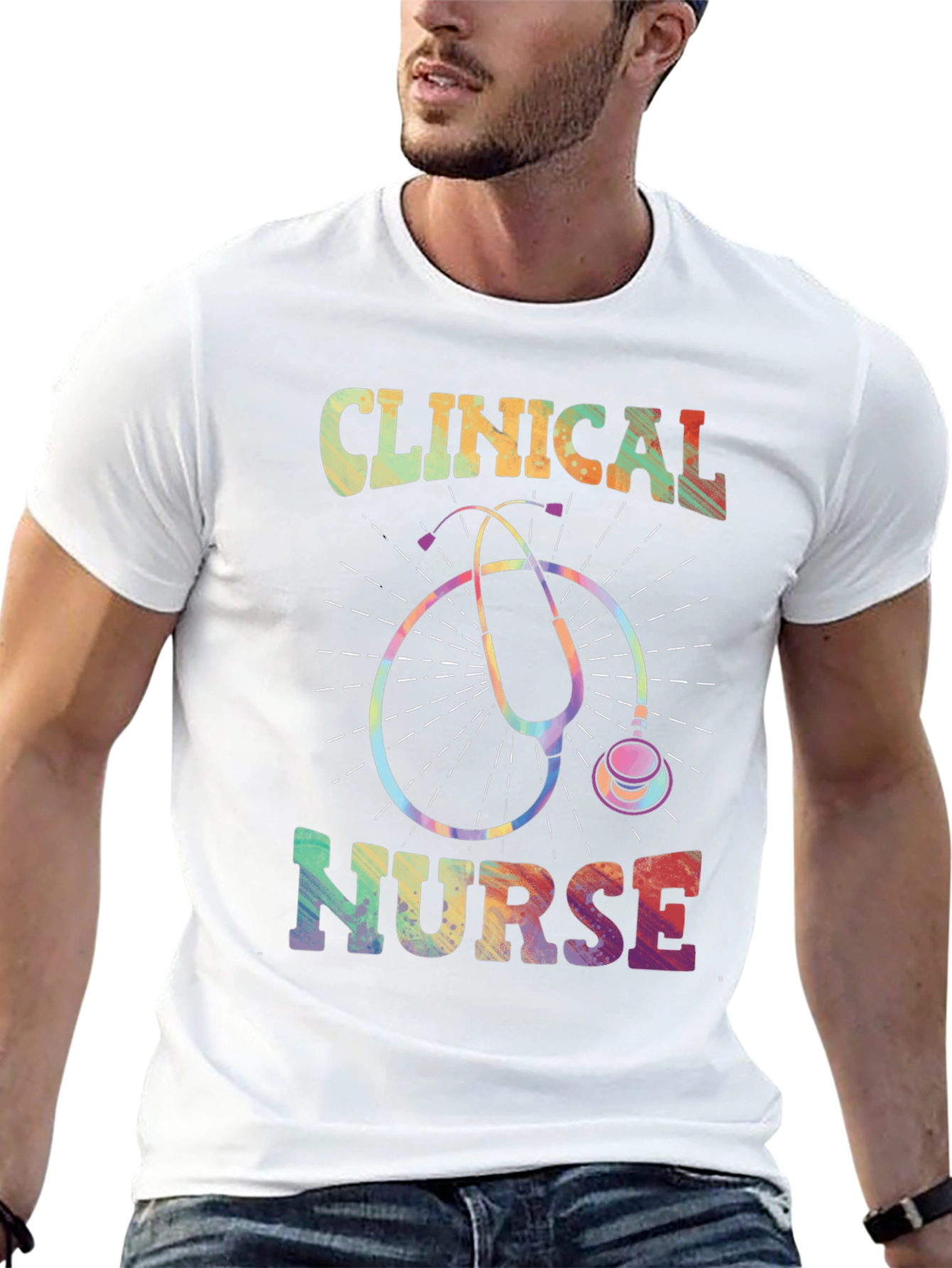 Clinical Nurse Rainbow Stethoscope Graphic Tee