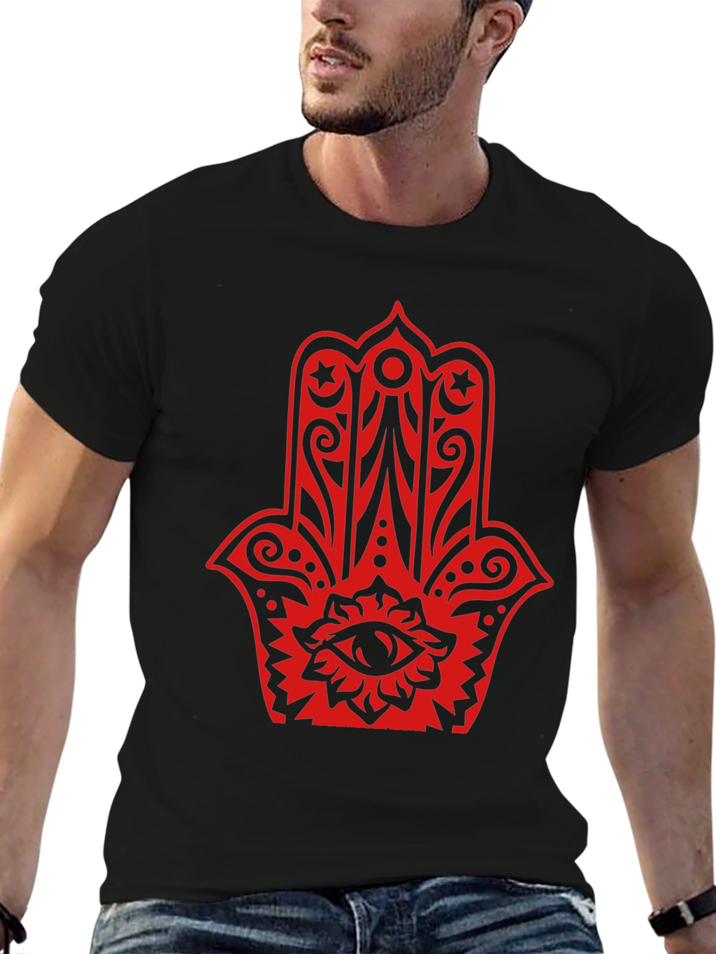 Red Hamsa Graphic Black T-Shirt