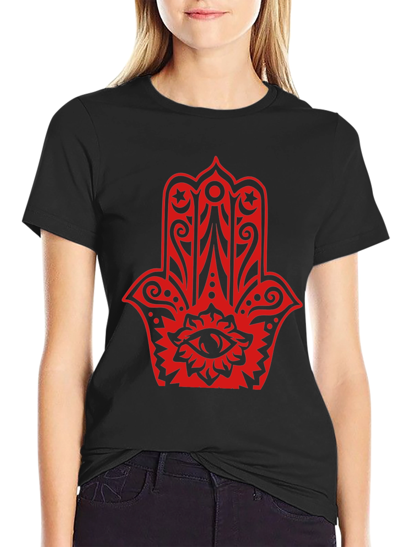 Red Hamsa Graphic Black T-Shirt