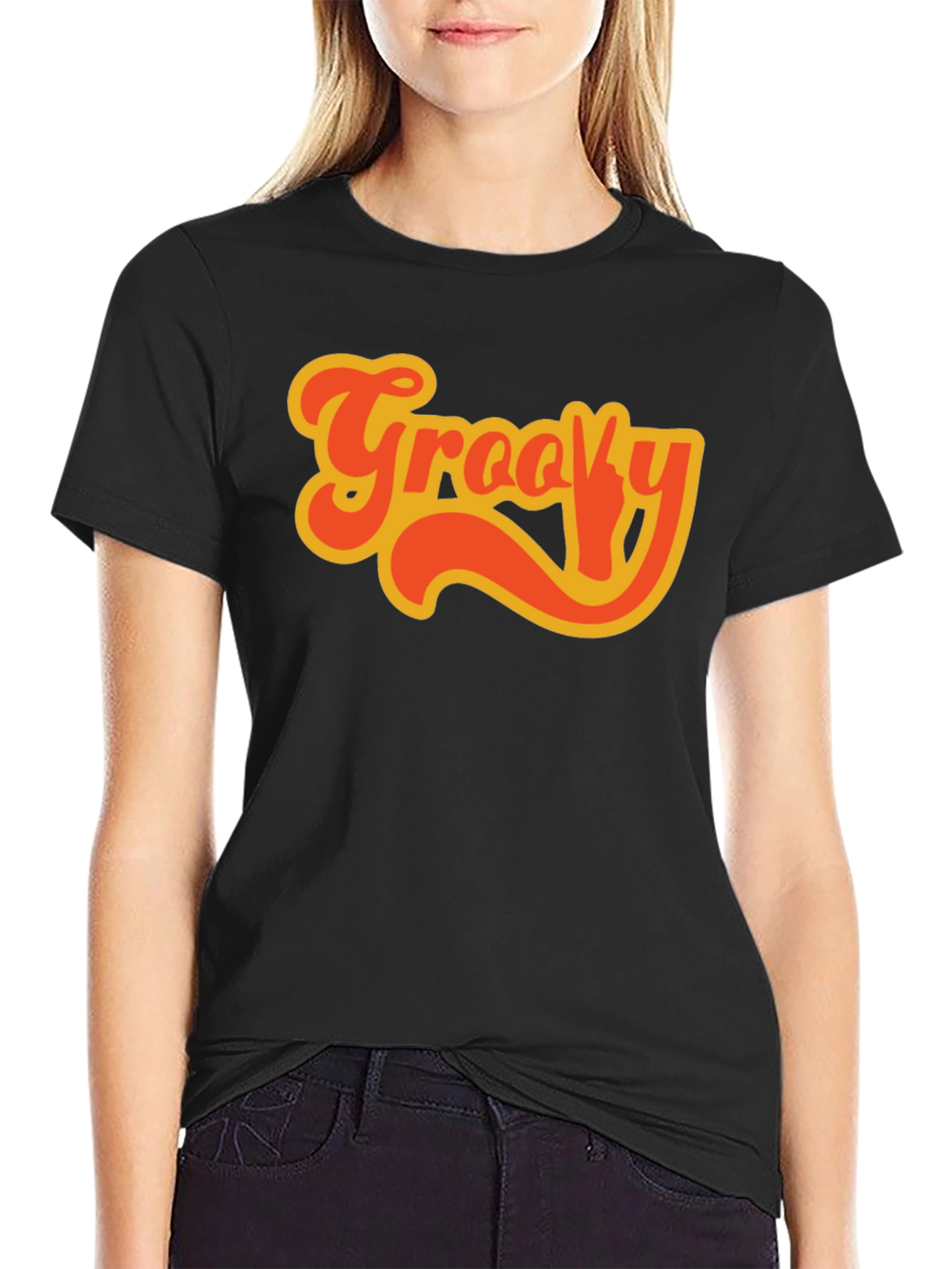 Groovy Retro Style Black T-Shirt