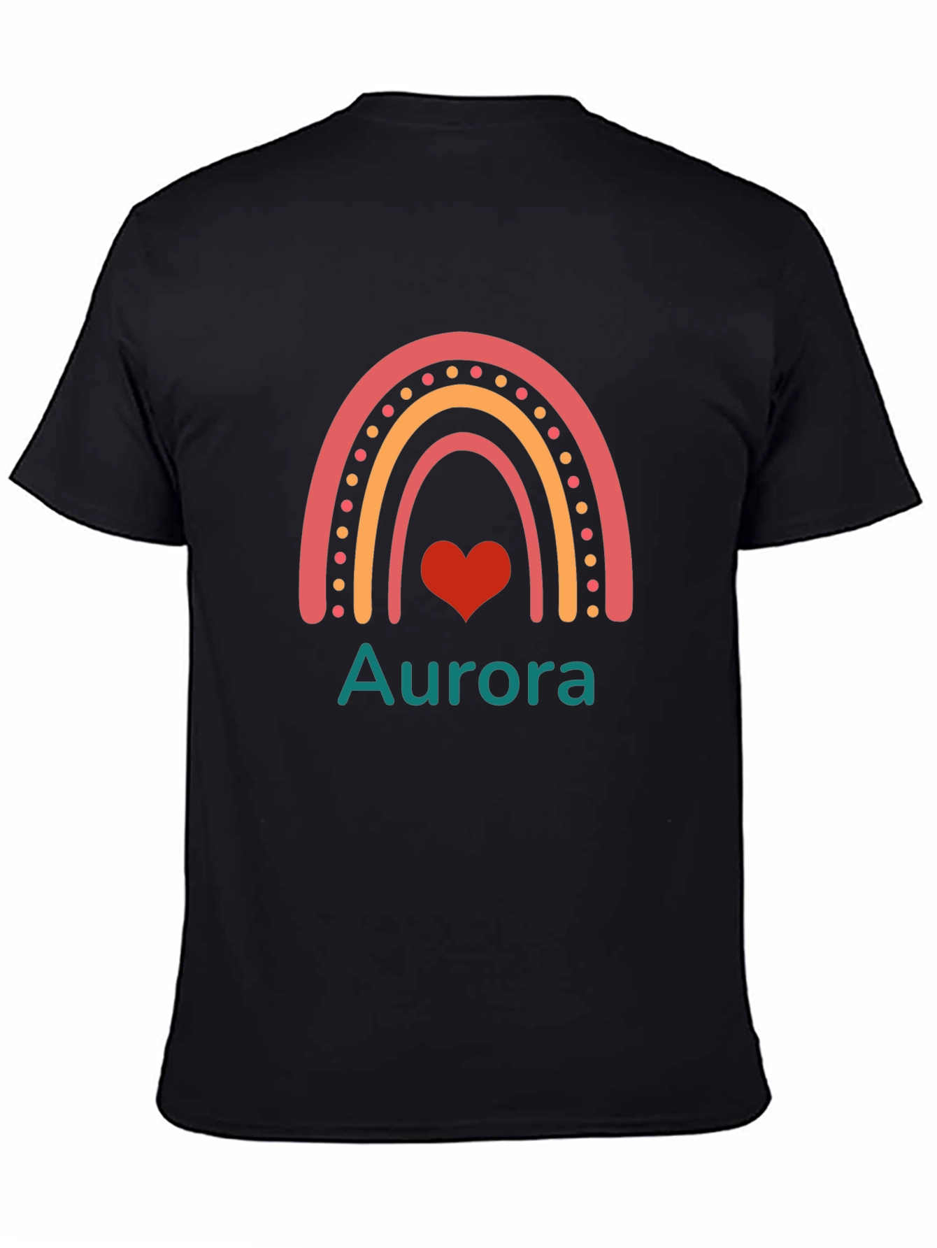 Aurora Rainbow Heart Graphic Black T-Shirt