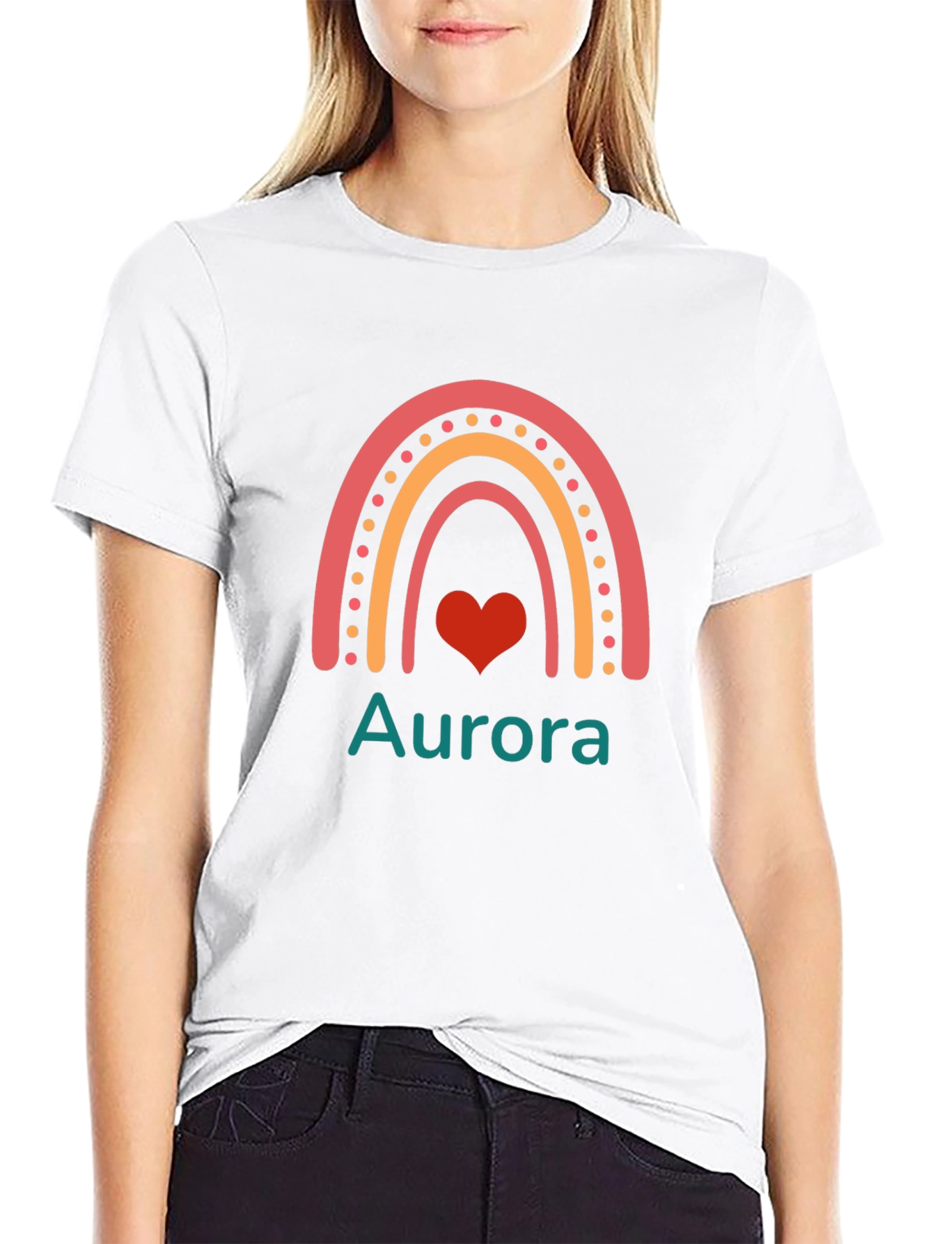 Aurora Rainbow Heart Graphic Black T-Shirt