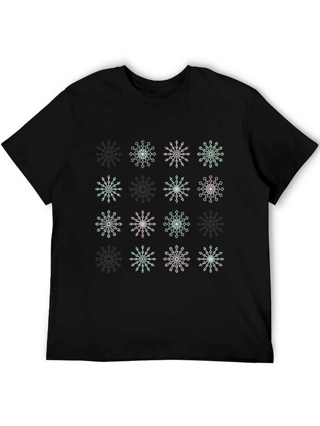 Snowflake Pattern Black T-Shirt