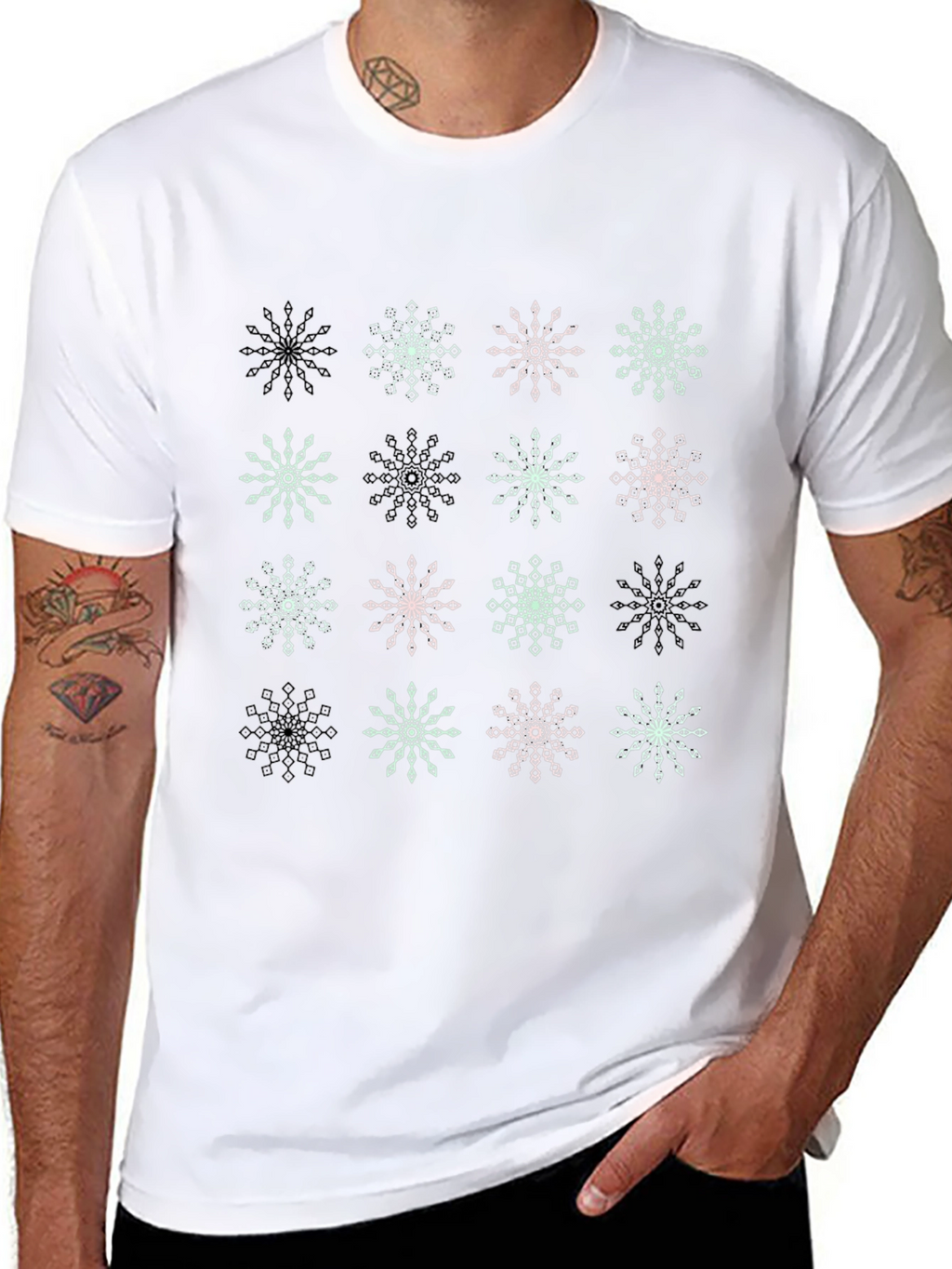 Snowflake Pattern Black T-Shirt