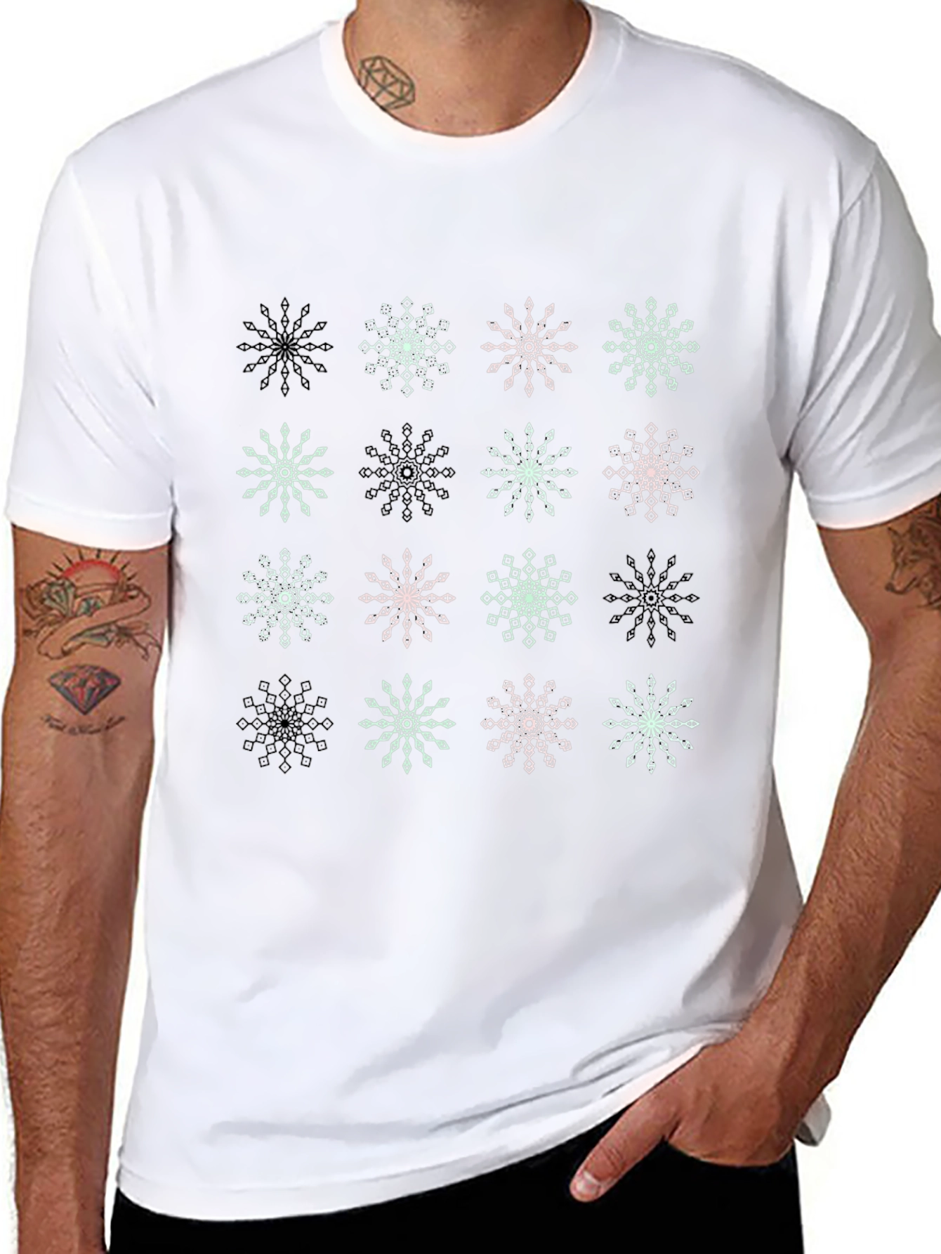 Snowflake Pattern Black T-Shirt