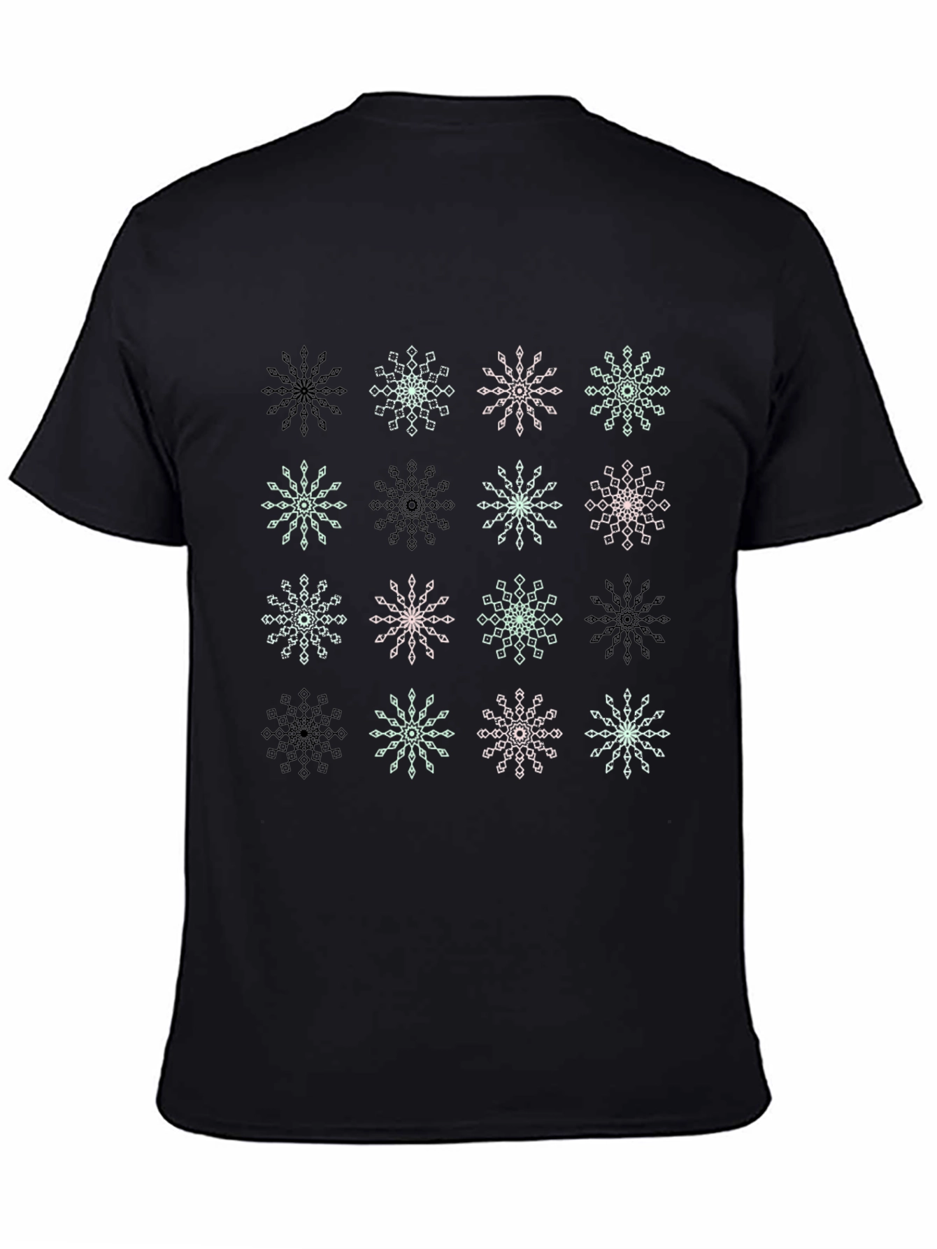 Snowflake Pattern Black T-Shirt