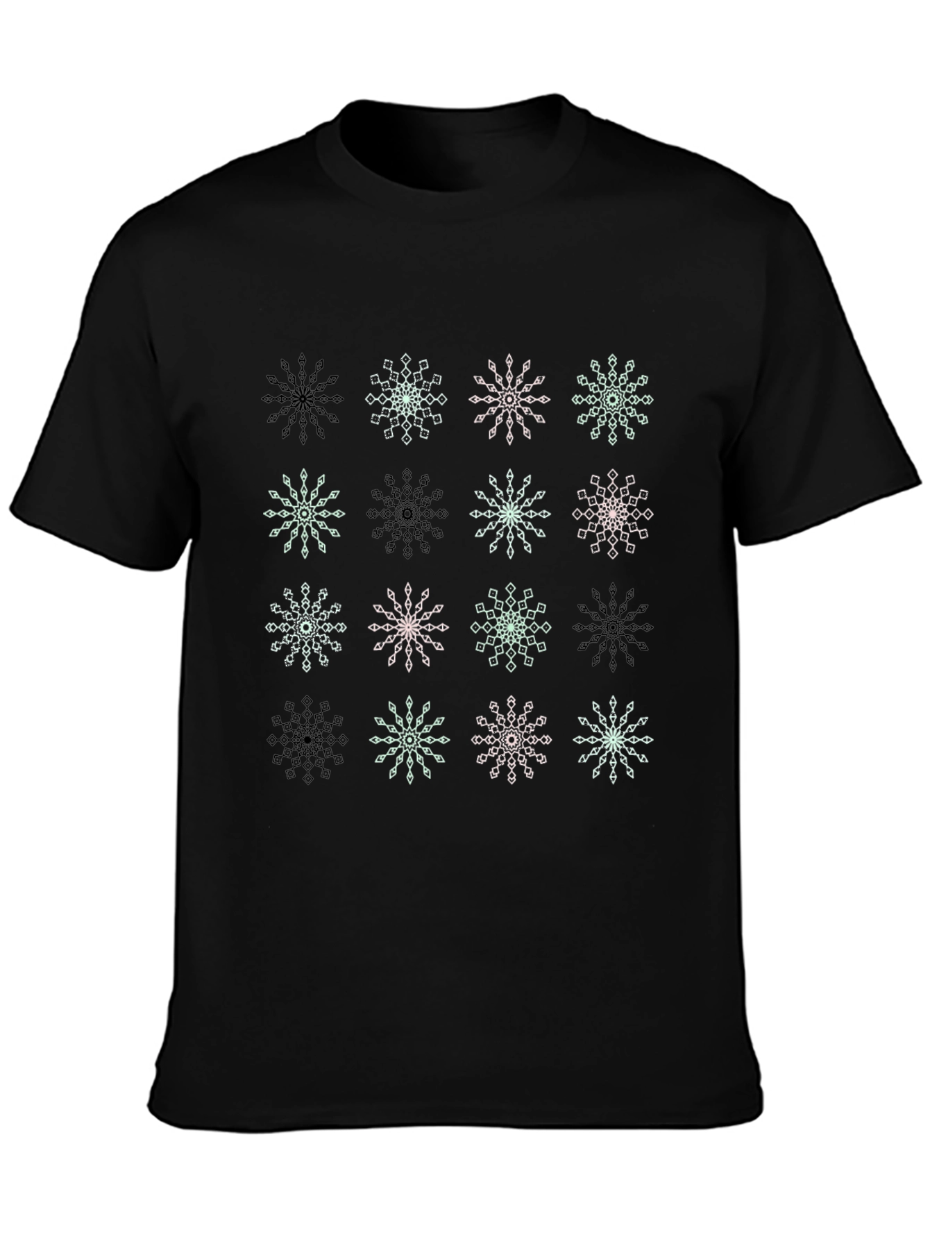 Snowflake Pattern Black T-Shirt